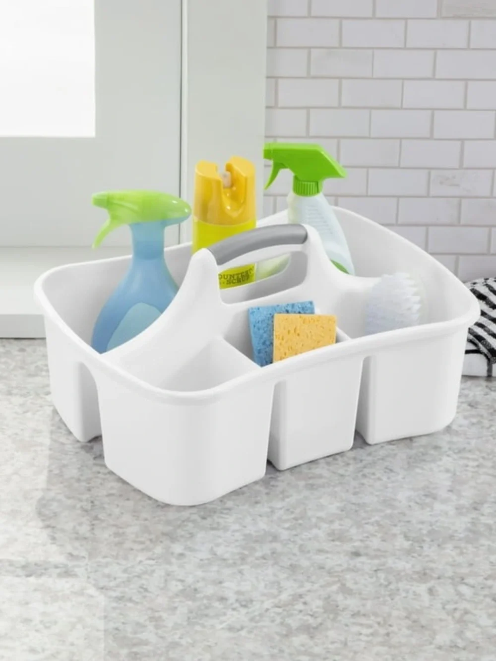 White Plastic Bathtub Caddy Tray with Handle
